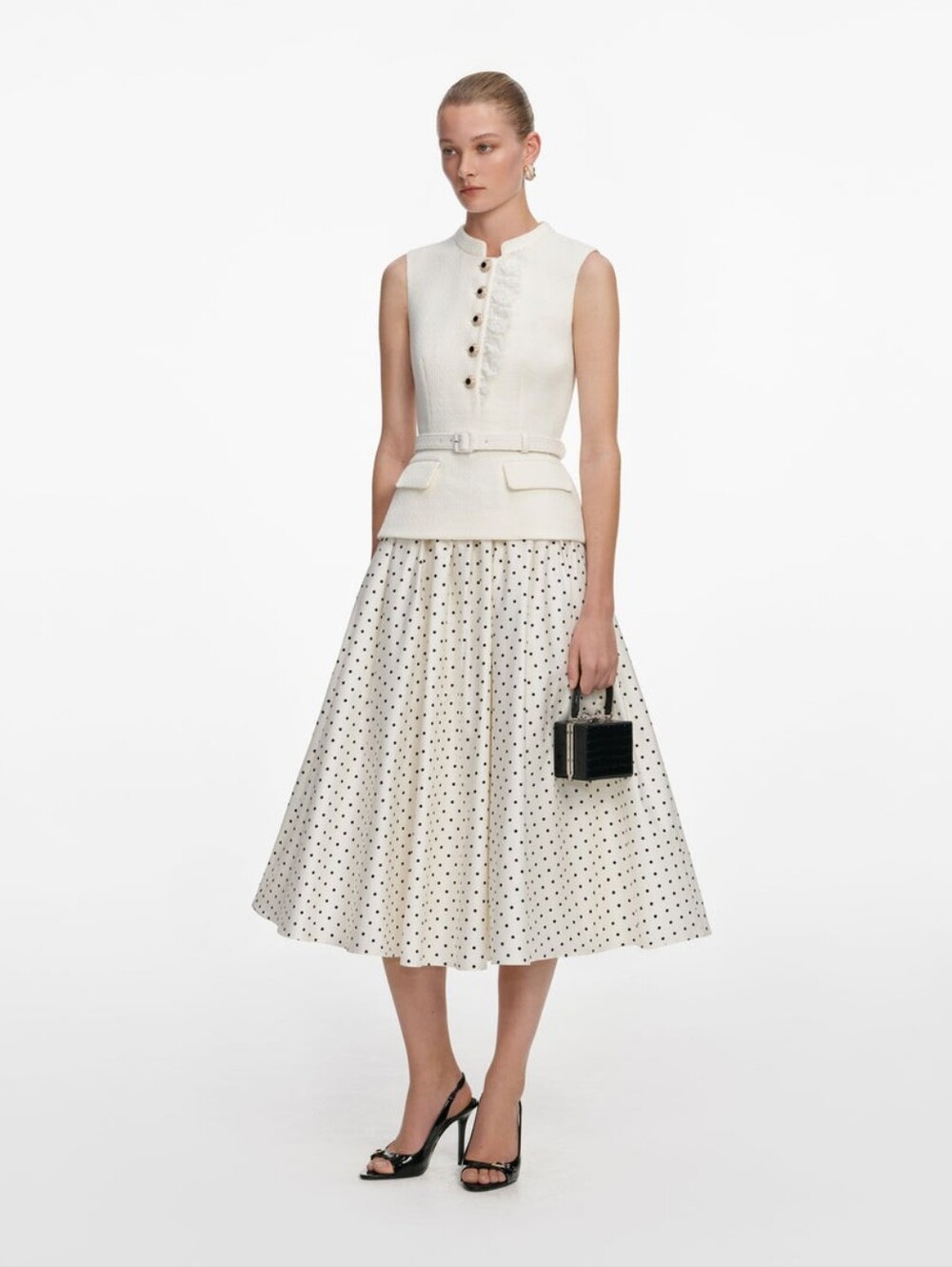 Self Portrait Cream Boucle Polka Dot Midi Dress - Picture 2 of 9